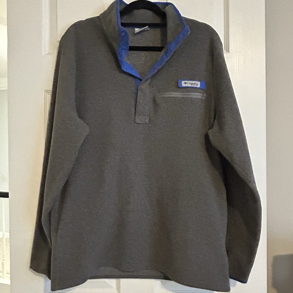 Columbia PFG 1/4 Snap‎ Pullover Men's Medium Fleece Sweater Outdoors Gray Blue